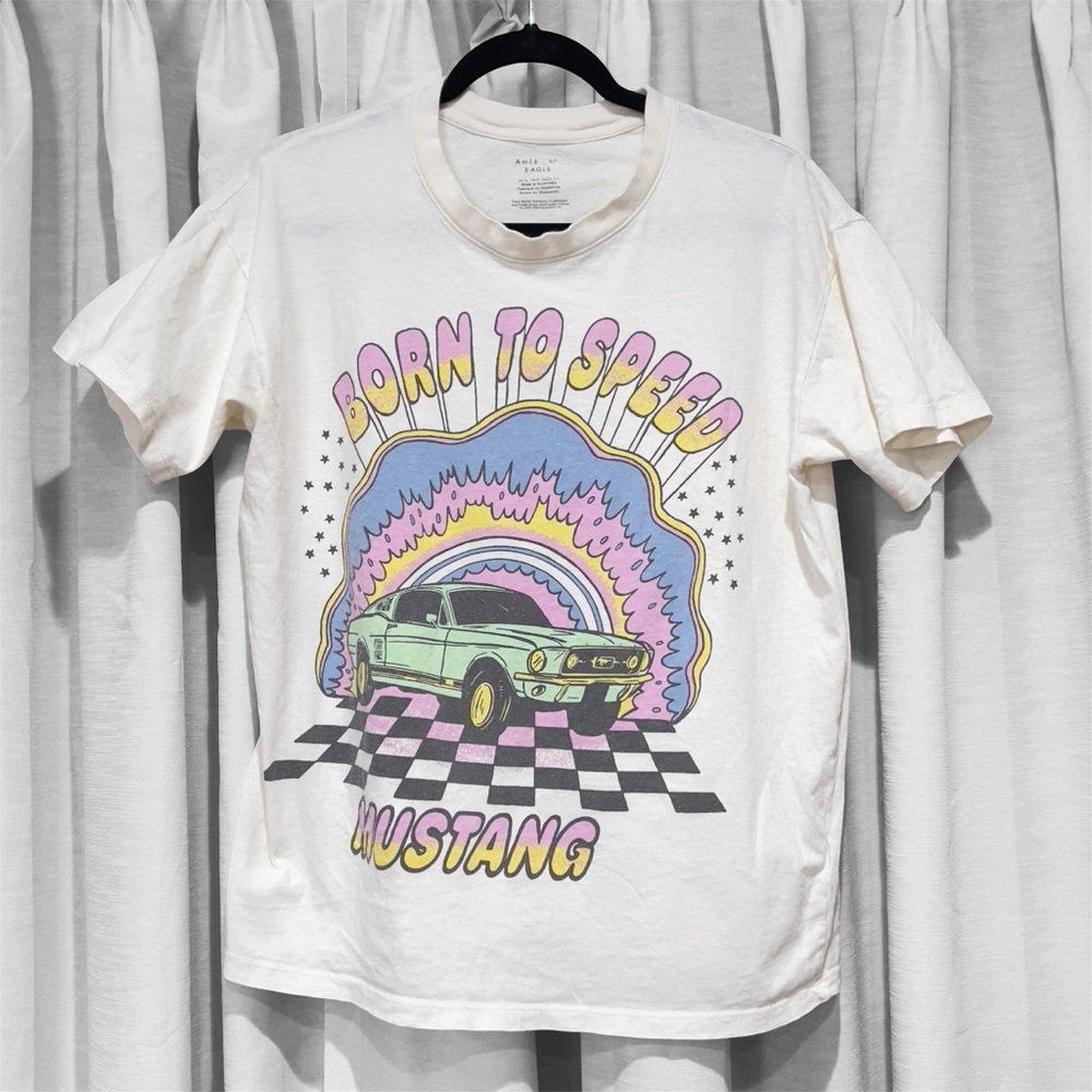 American Eagle Born to Speed Ford Mustang Graphic T-Shirt XS Oversized Grunge